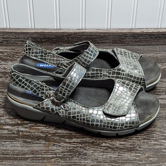 Wolky Women's Gray Metallic Open Toe Adjustable Straps Comfort Sandal Size 38 - Picture 1 of 7